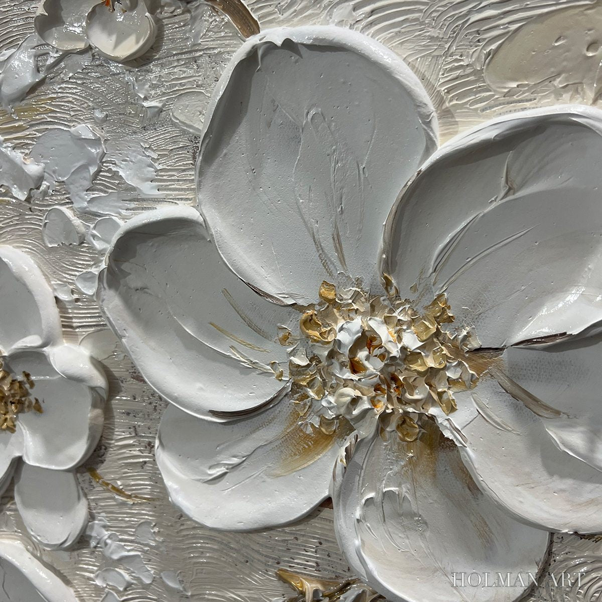 HOLMAN ART Golden Blossoms – Textured Floral Oil Painting - image 3