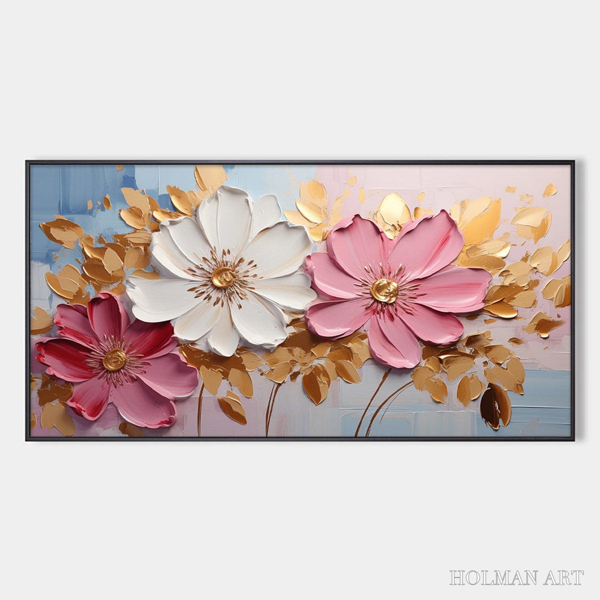 HOLMAN ART Golden Petals – Textured Panoramic Floral Oil Painting - image 1