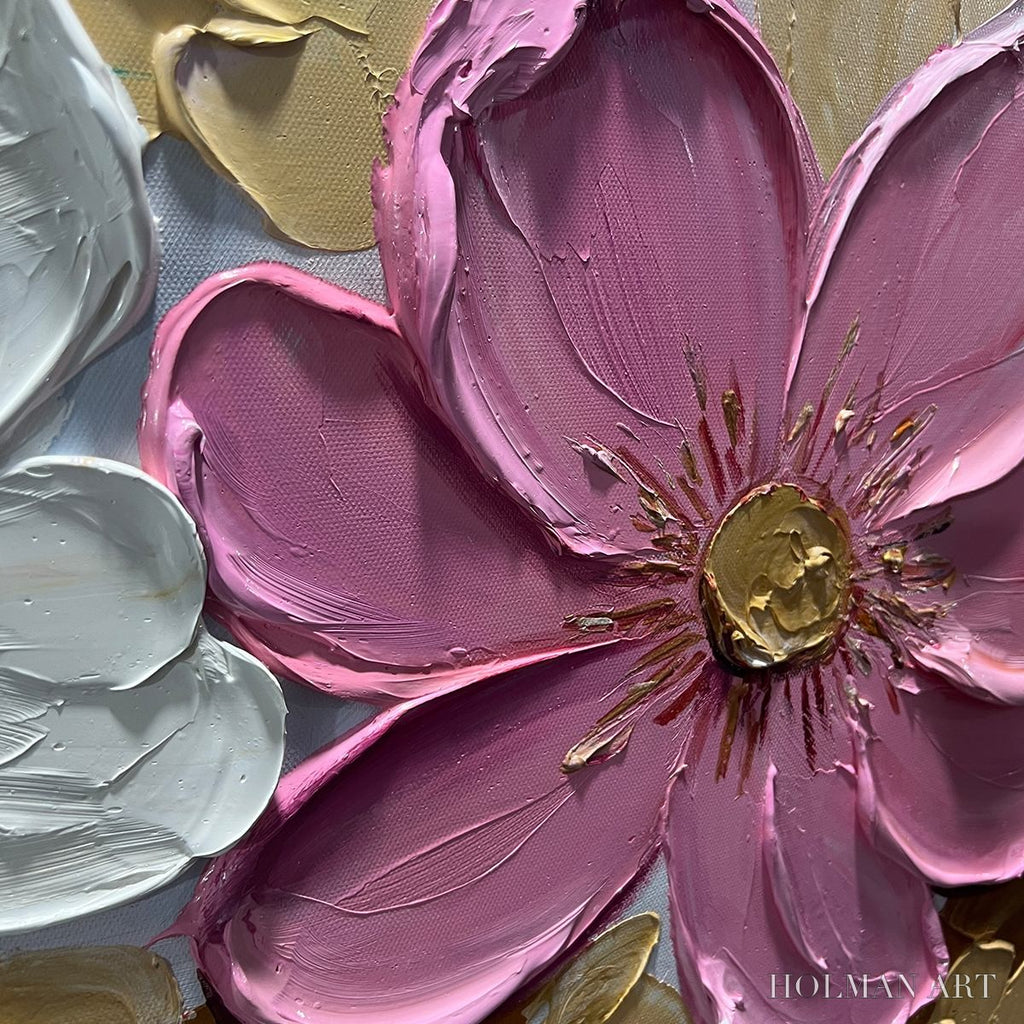 HOLMAN ART Golden Petals – Textured Panoramic Floral Oil Painting - image 3