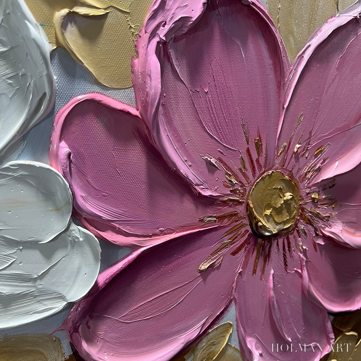 HOLMAN ART Golden Petals – Textured Panoramic Floral Oil Painting - image 3