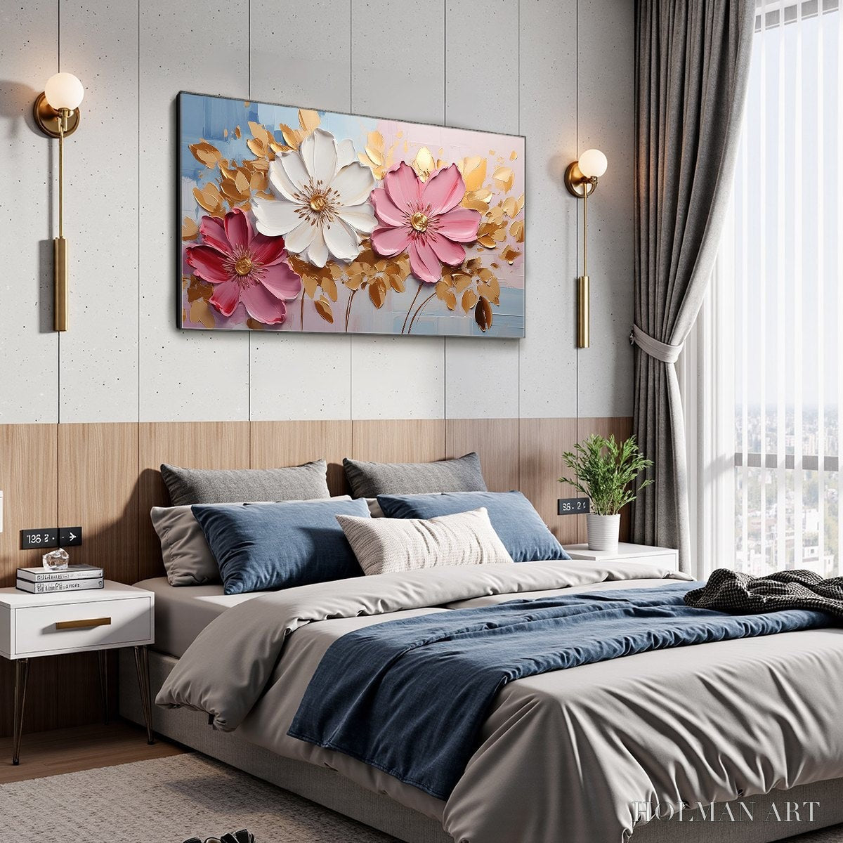 HOLMAN ART Golden Petals – Textured Panoramic Floral Oil Painting - image 4