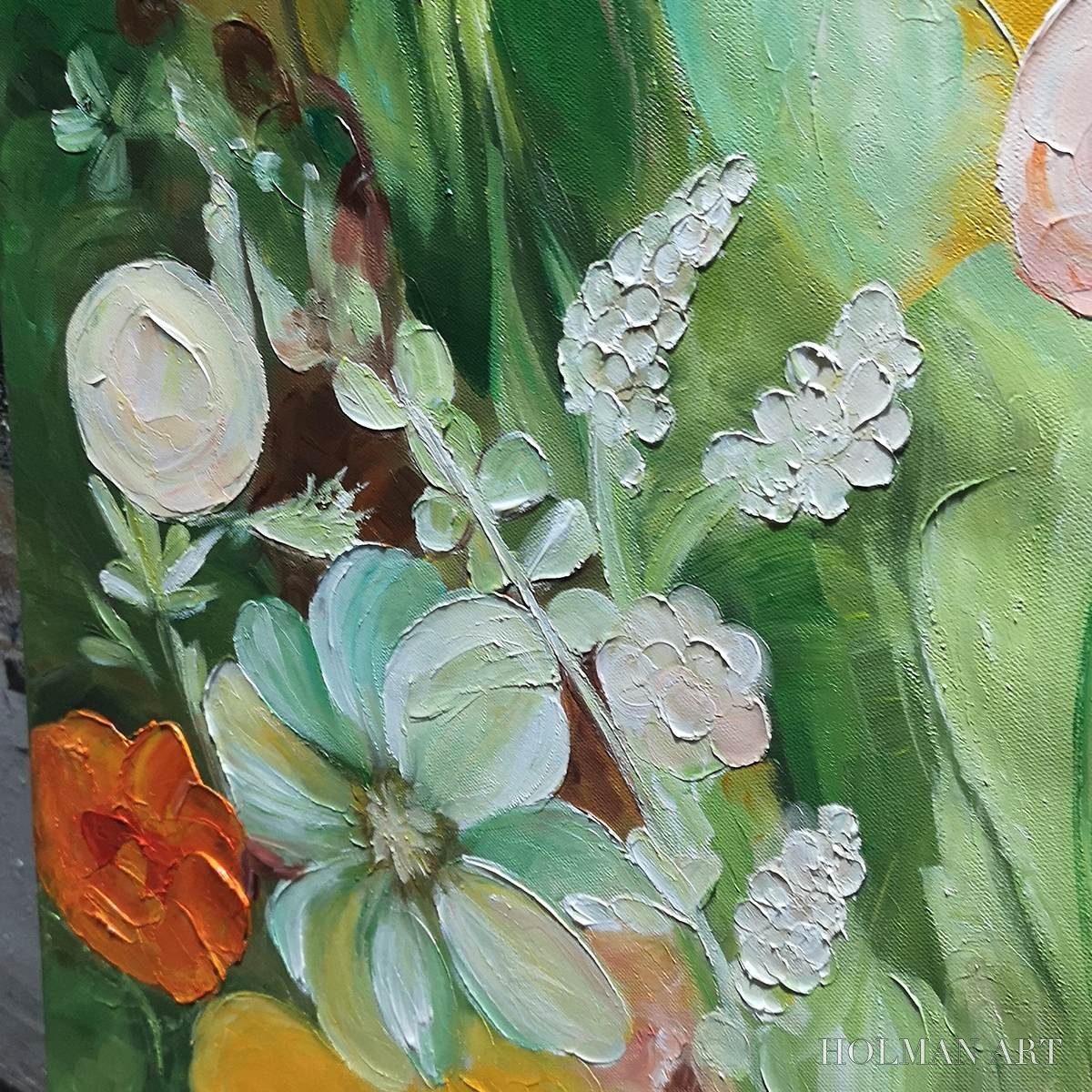 HOLMAN ART Garden'S Grace – Textured Floral Still Life Oil Painting - image 5