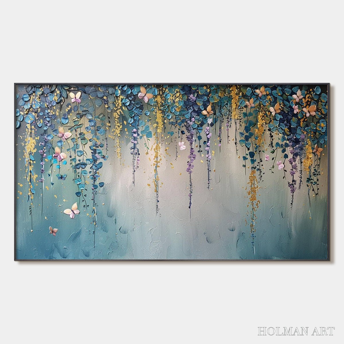 HOLMAN ART Cascade – Panoramic Floral and Butterfly Oil Painting - image 1