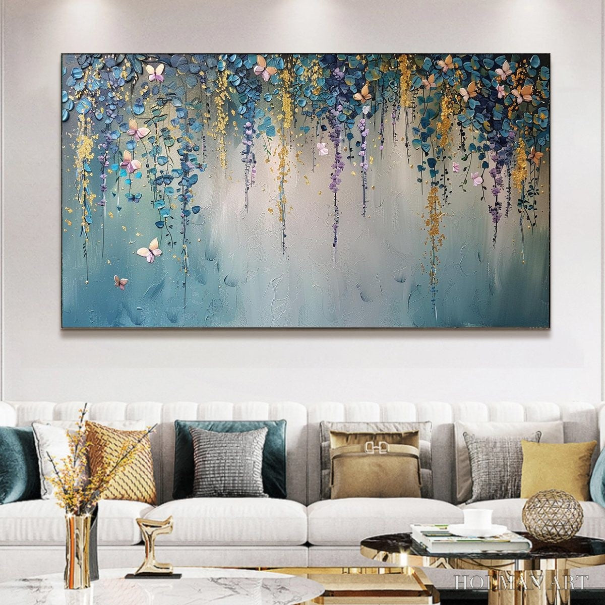 HOLMAN ART Cascade – Panoramic Floral and Butterfly Oil Painting - image 2