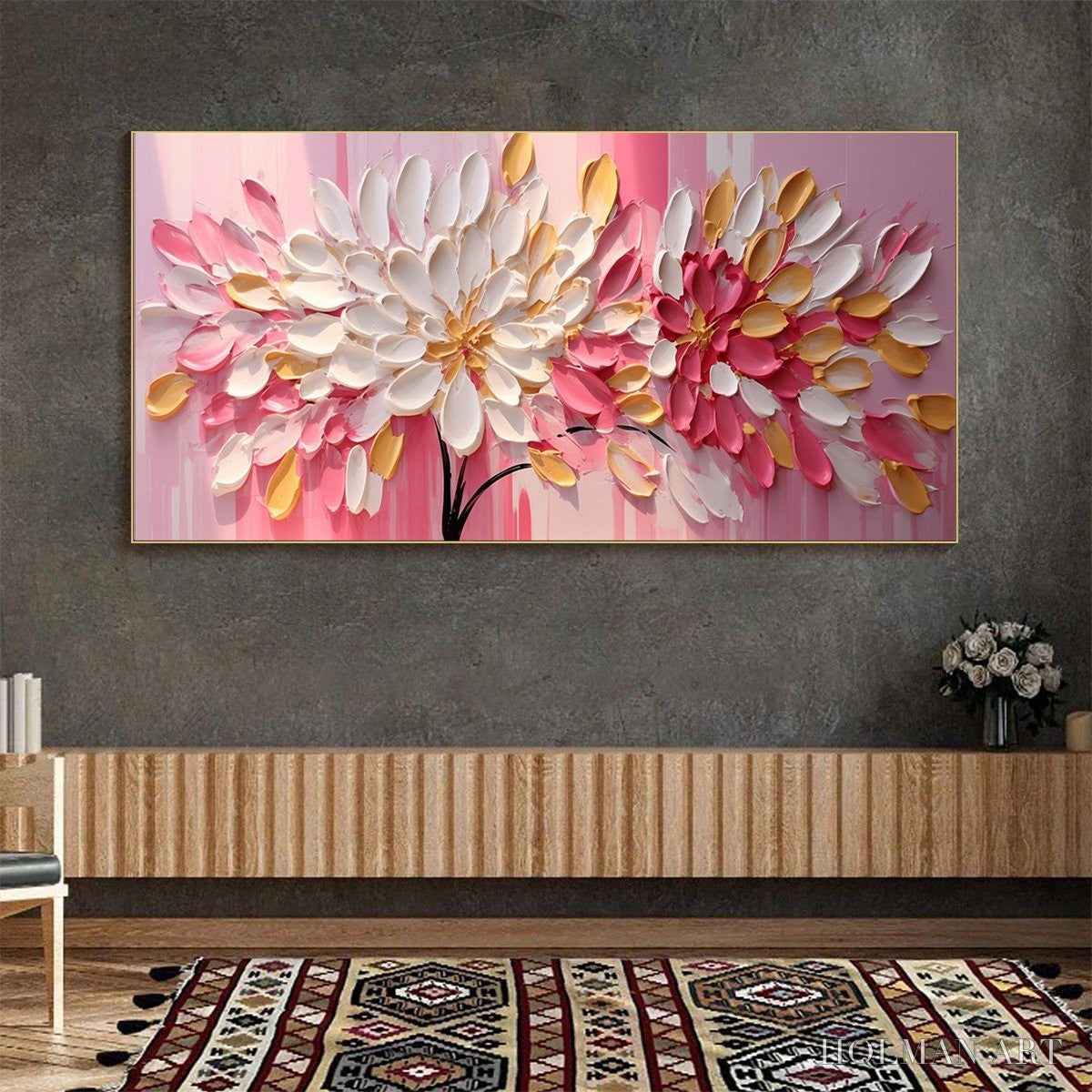 HOLMAN ART Blushing Blooms – Textured Impasto Floral Oil Painting - image 5
