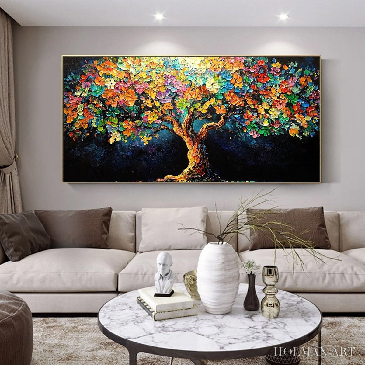 HOLMAN ART Rainbow Bloom – Impasto Palette Knife Floral Tree Painting - image 2