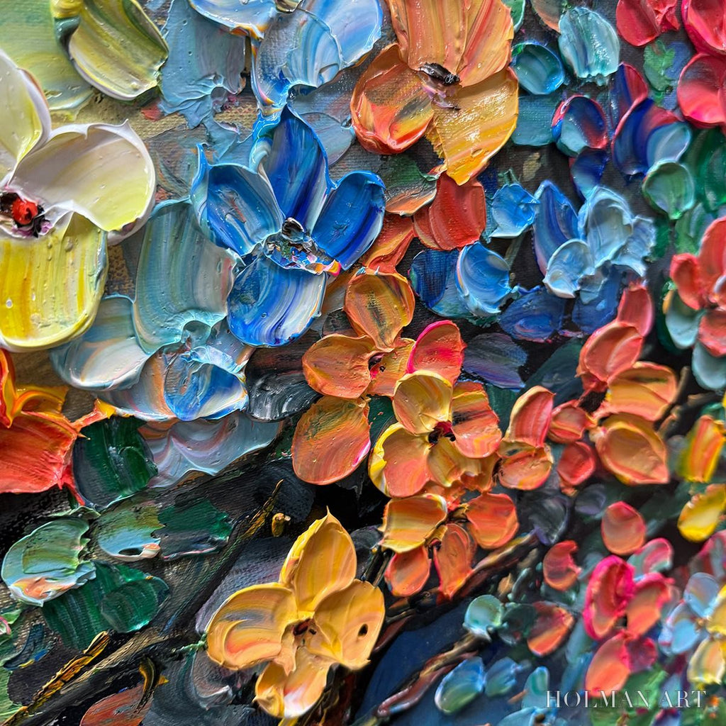 HOLMAN ART Rainbow Bloom – Impasto Palette Knife Floral Tree Painting - image 3