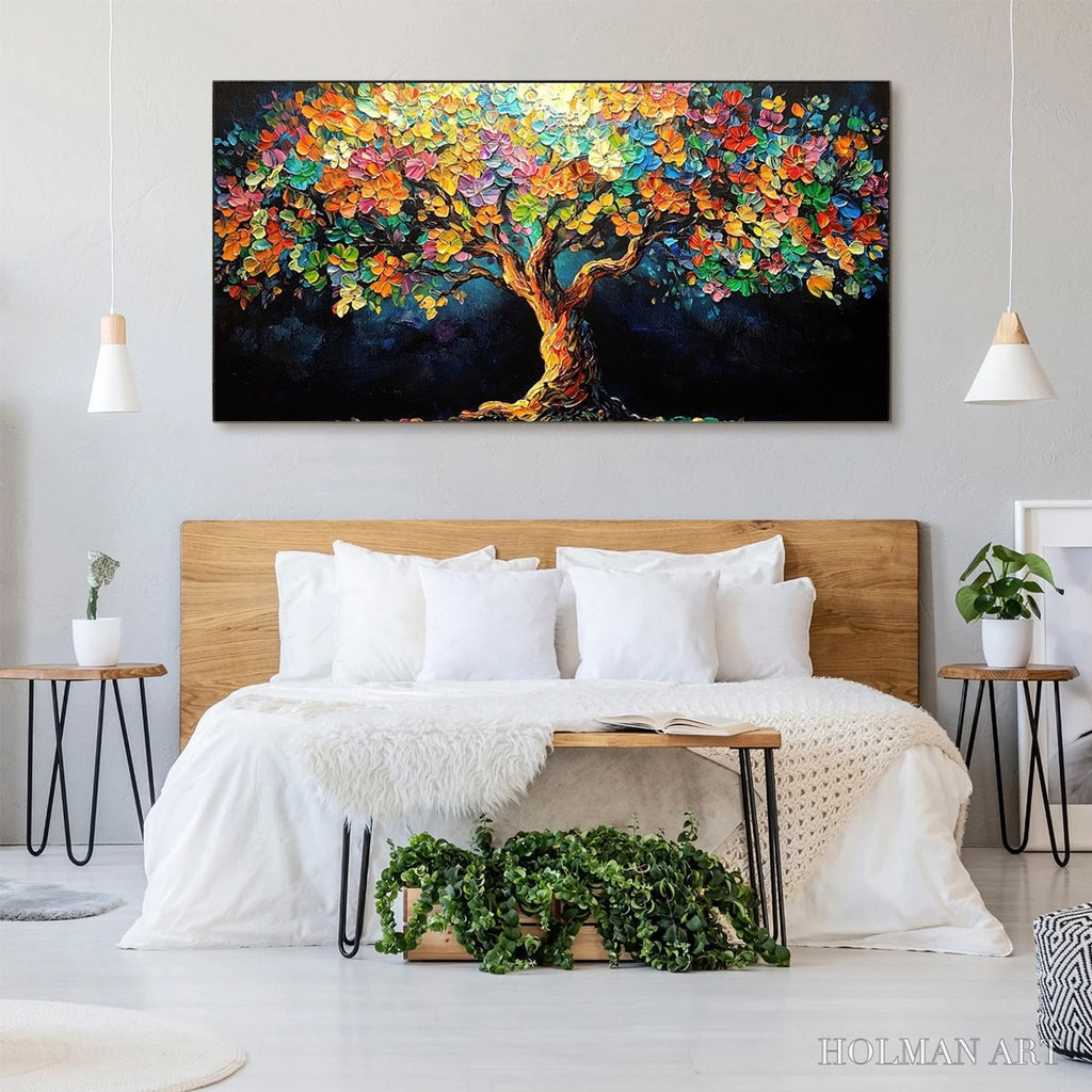 HOLMAN ART Rainbow Bloom – Impasto Palette Knife Floral Tree Painting - image 4