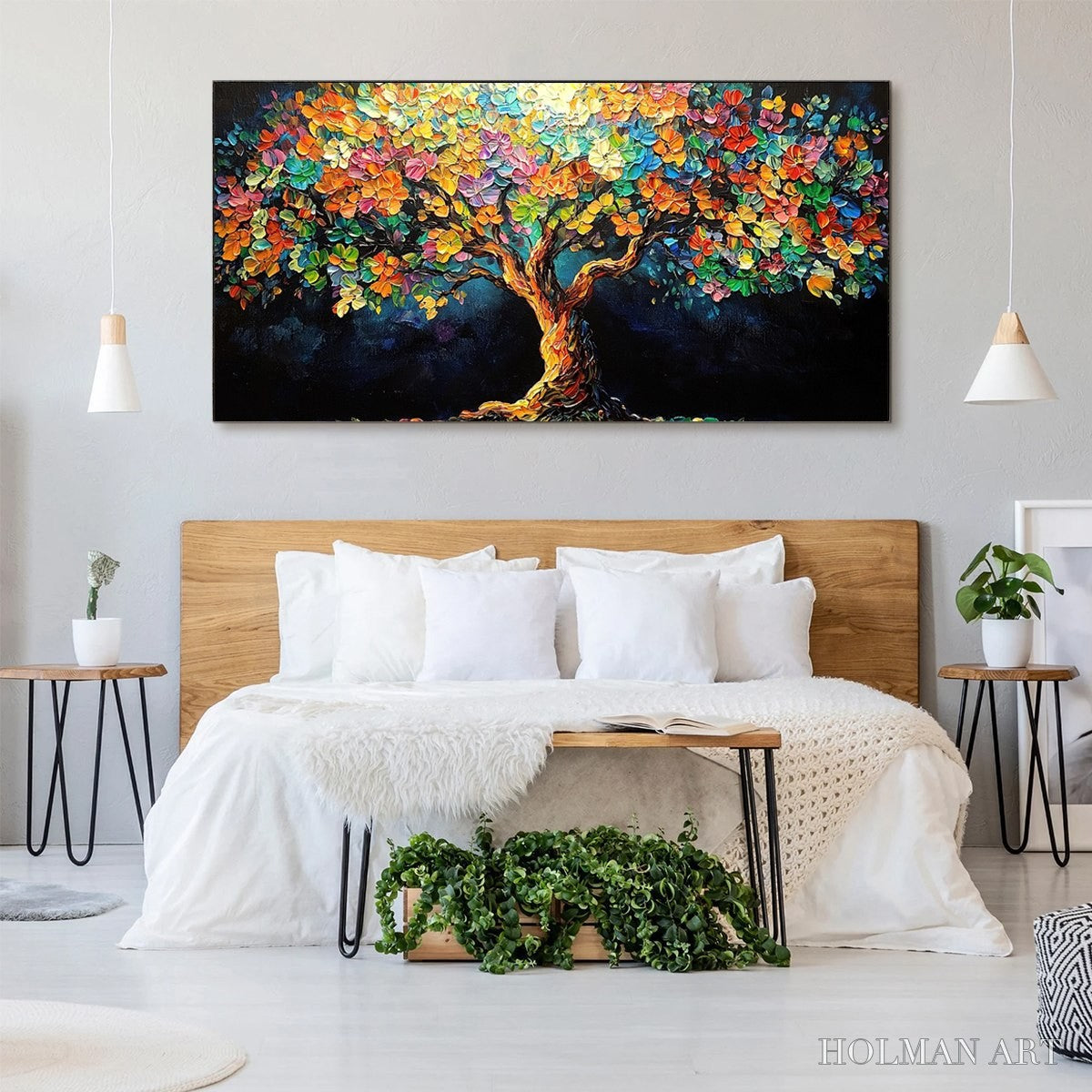 HOLMAN ART Rainbow Bloom – Impasto Palette Knife Floral Tree Painting - image 4