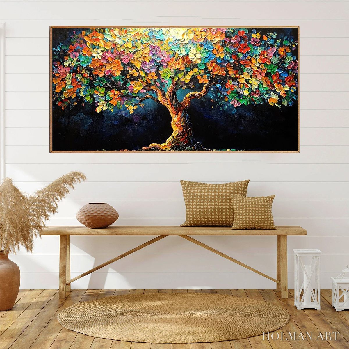 HOLMAN ART Rainbow Bloom – Impasto Palette Knife Floral Tree Painting - image 5