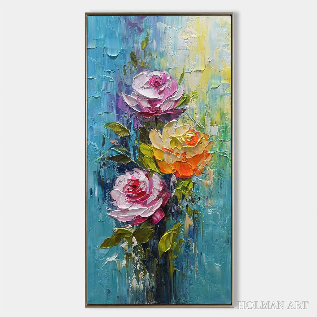 HOLMAN ART Chroma Roses – Colorful Roses Floral Impasto Oil Painting - image 1