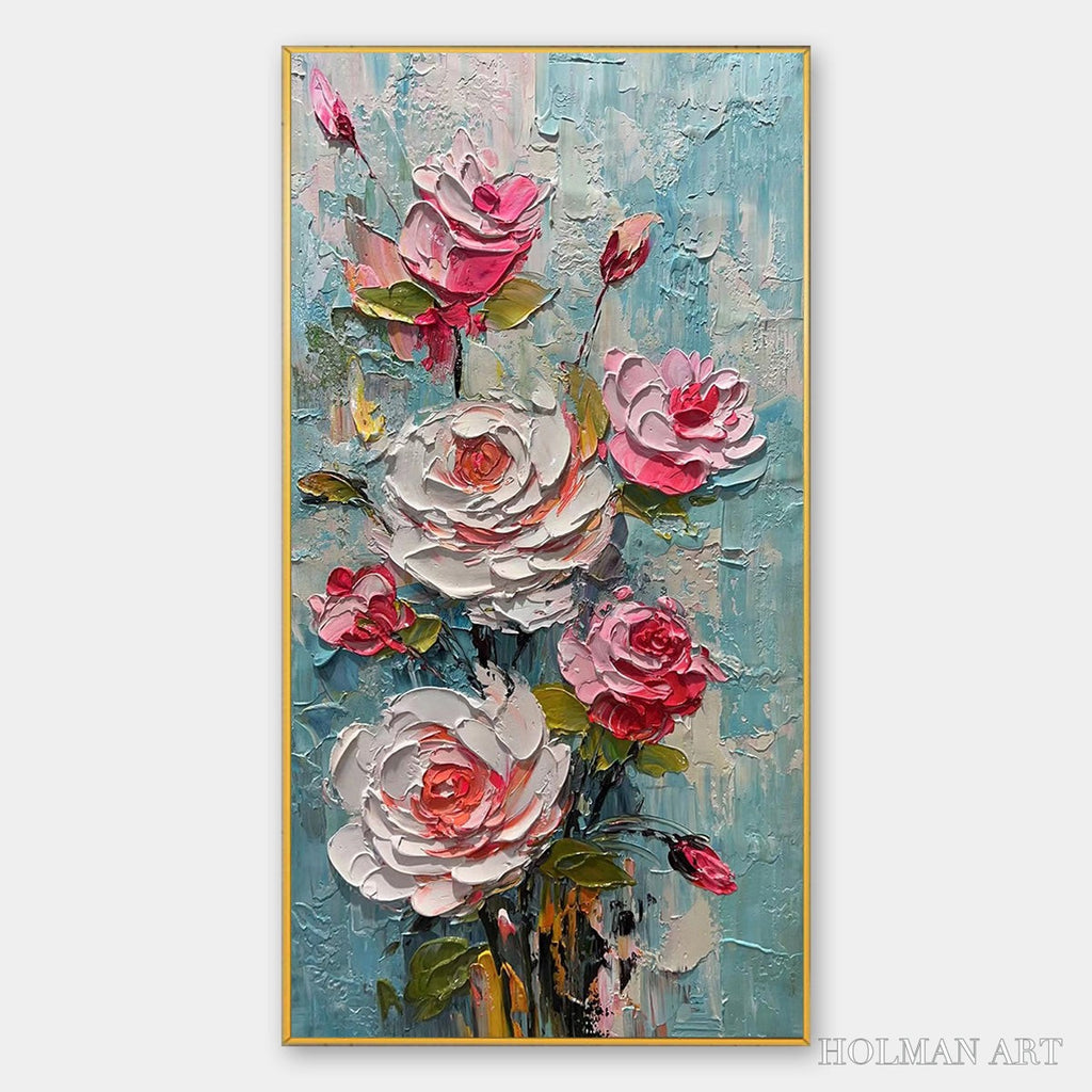 HOLMAN ART Blushing Bouquet – Textured Floral Impasto Oil Painting - image 1