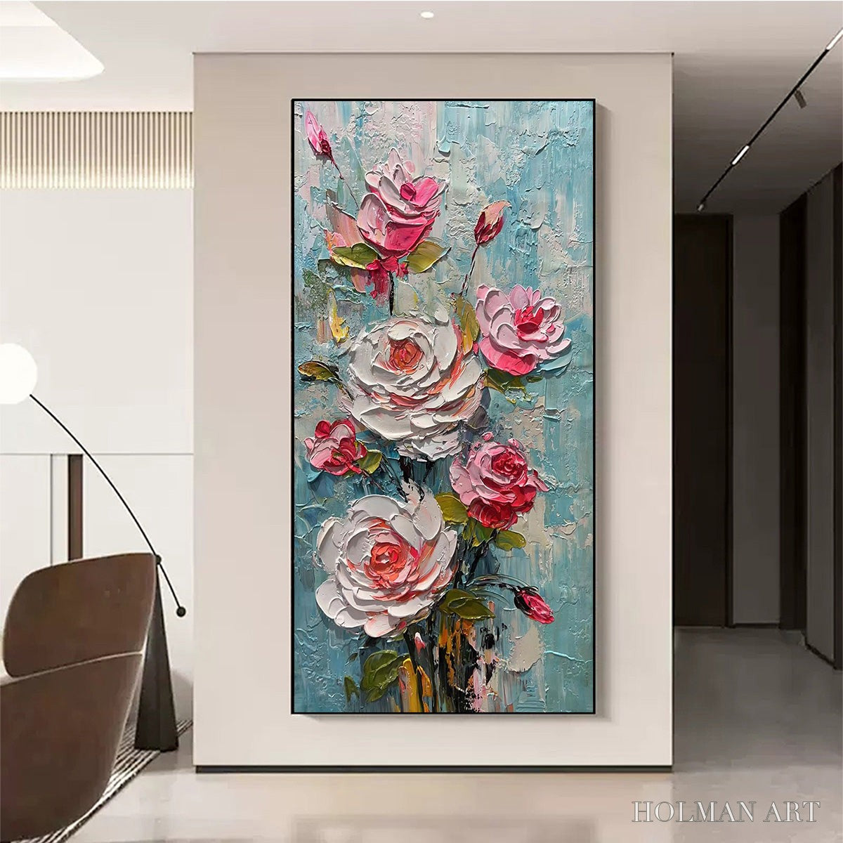 HOLMAN ART Blushing Bouquet – Textured Floral Impasto Oil Painting - image 2