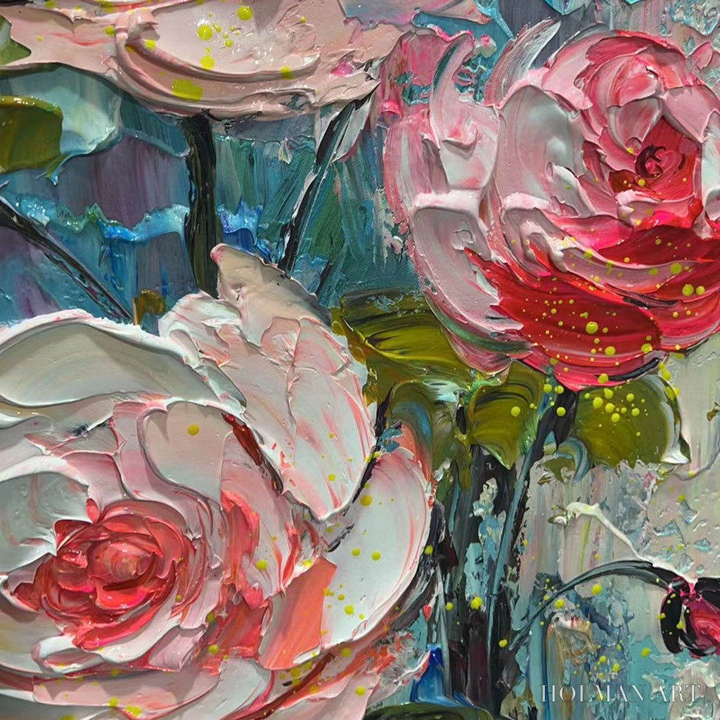 HOLMAN ART Blushing Bouquet – Textured Floral Impasto Oil Painting - image 3