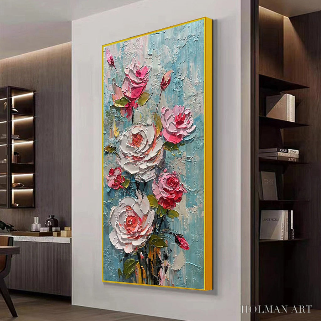 HOLMAN ART Blushing Bouquet – Textured Floral Impasto Oil Painting - image 4