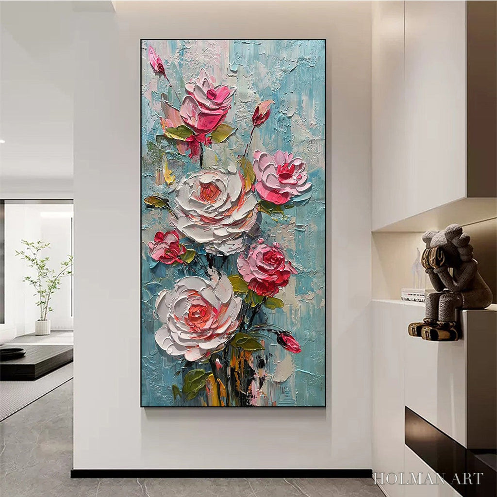 HOLMAN ART Blushing Bouquet – Textured Floral Impasto Oil Painting - image 5