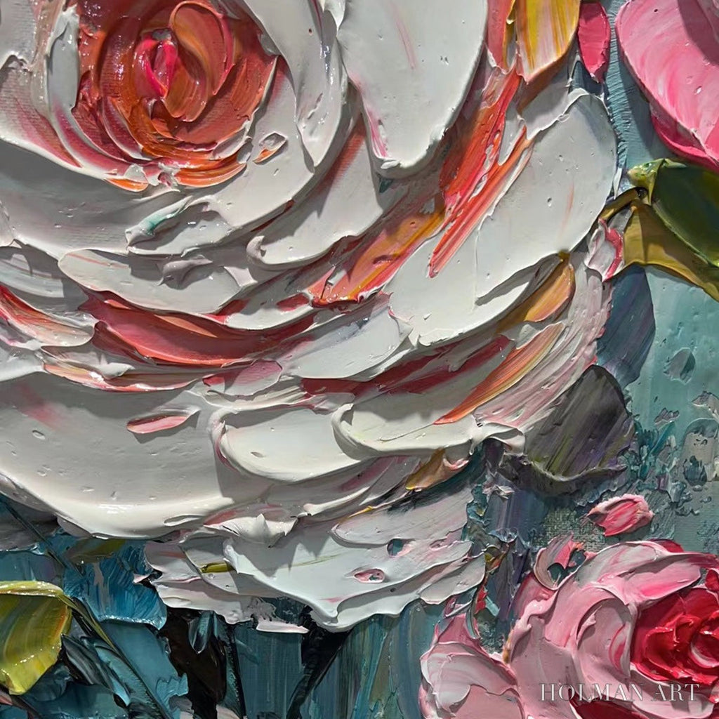 HOLMAN ART Blushing Bouquet – Textured Floral Impasto Oil Painting - image 6