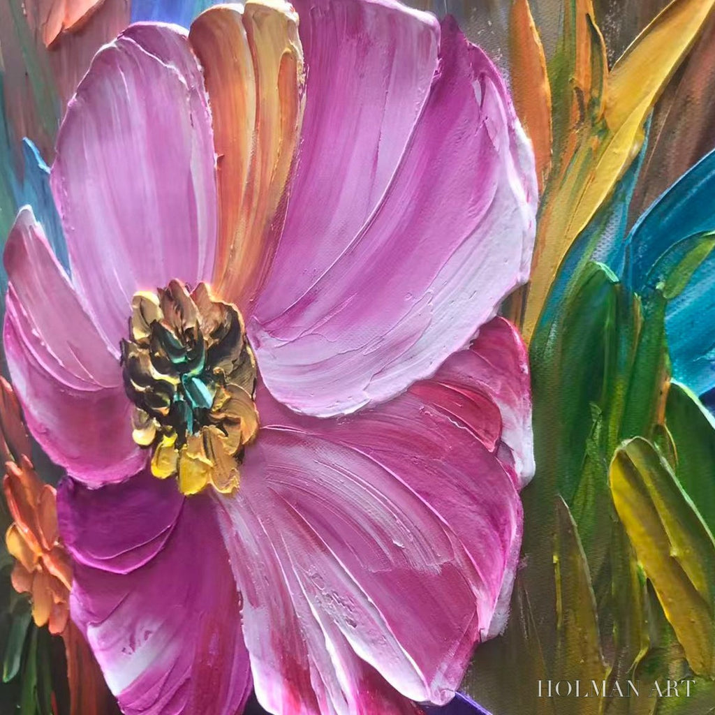 HOLMAN ART Blooming Rhapsody – Colorful Impasto Floral Oil Painting - image 3