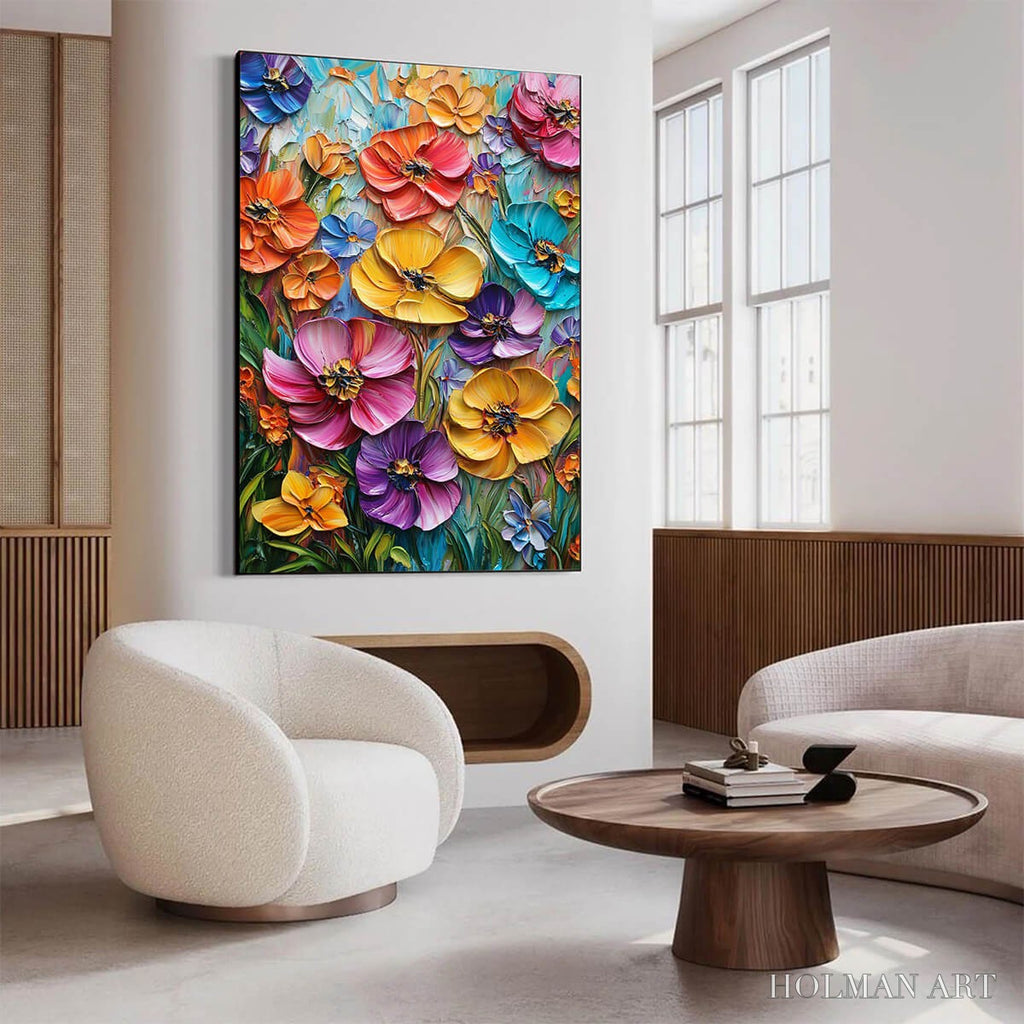 HOLMAN ART Blooming Rhapsody – Colorful Impasto Floral Oil Painting - image 4