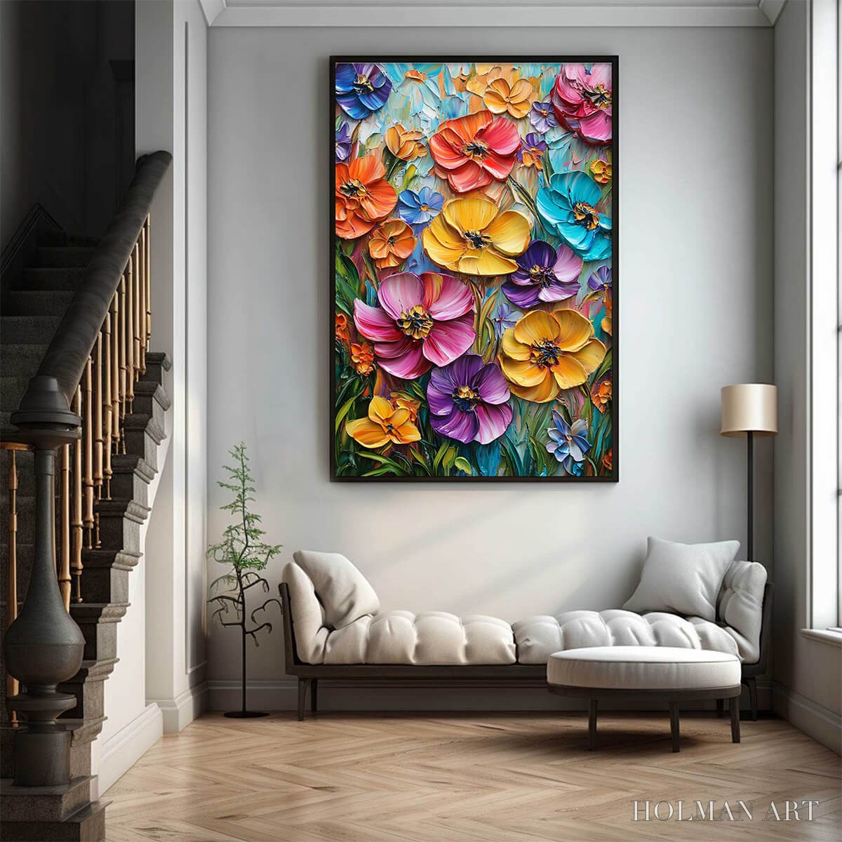 HOLMAN ART Blooming Rhapsody – Colorful Impasto Floral Oil Painting - image 5