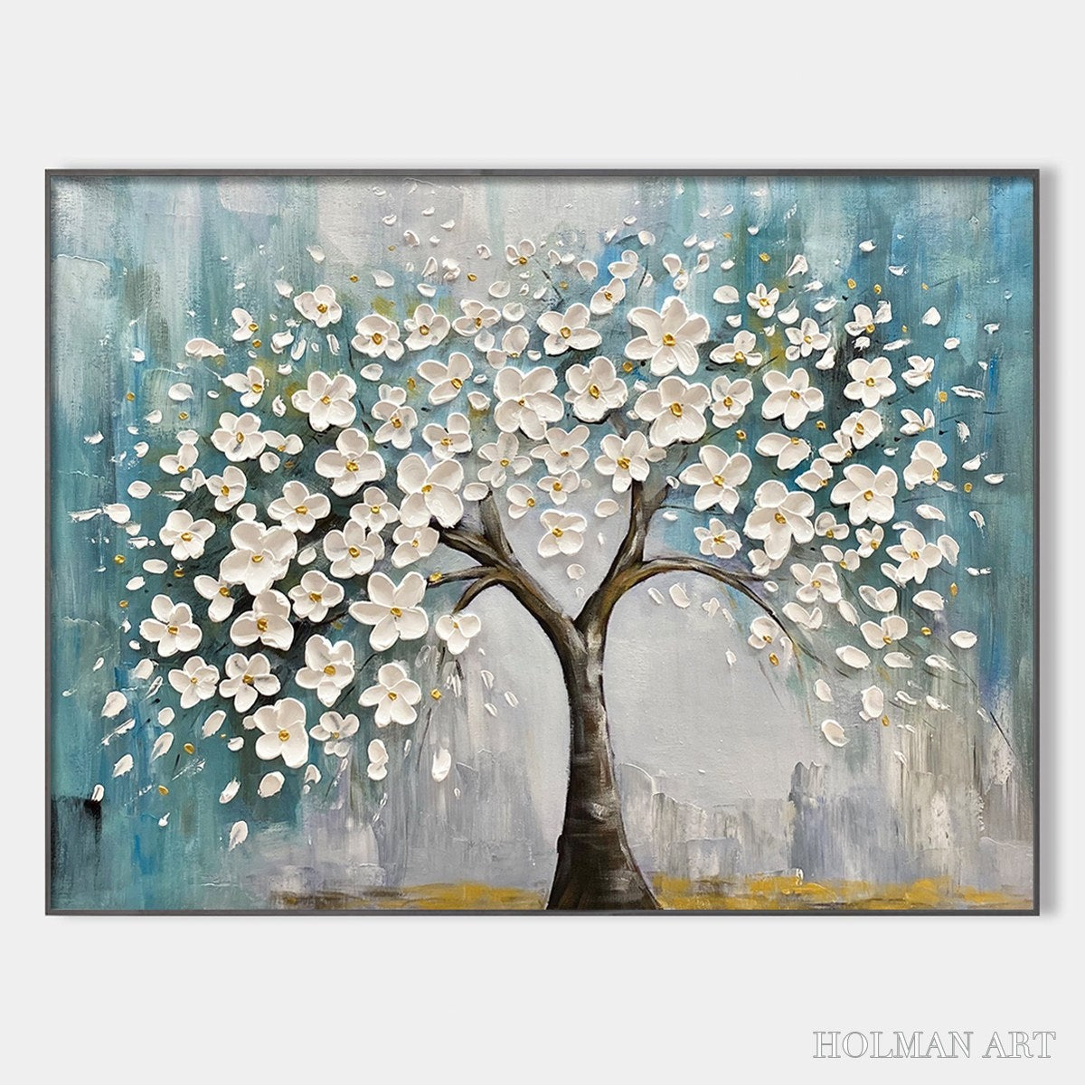 HOLMAN ART Blossom Dream – White Floral Impasto Oil Painting - image 1
