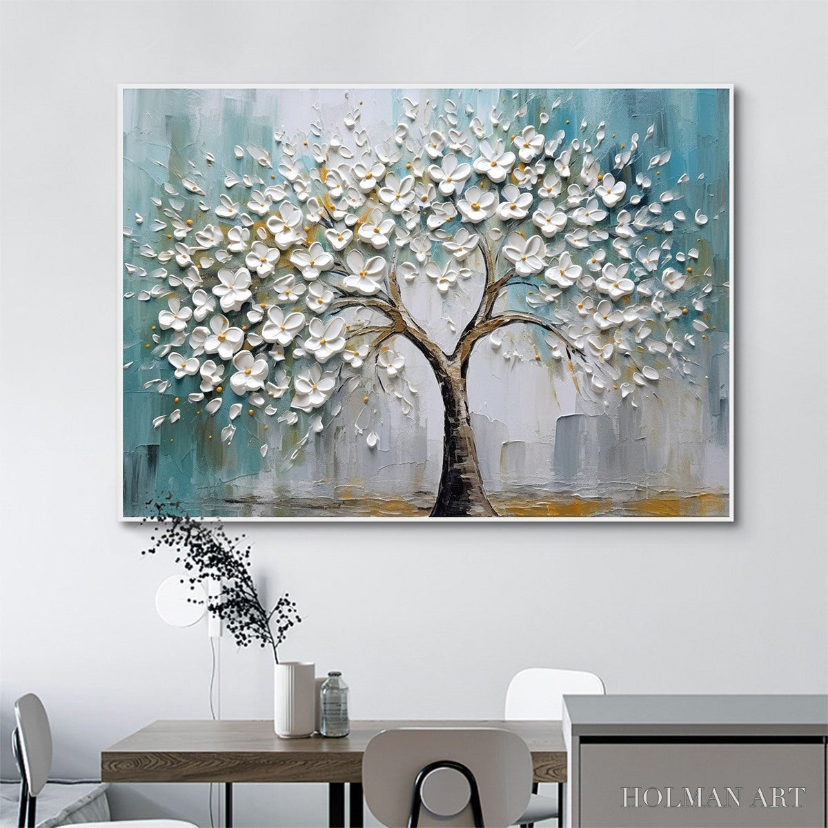 HOLMAN ART Blossom Dream – White Floral Impasto Oil Painting - image 2