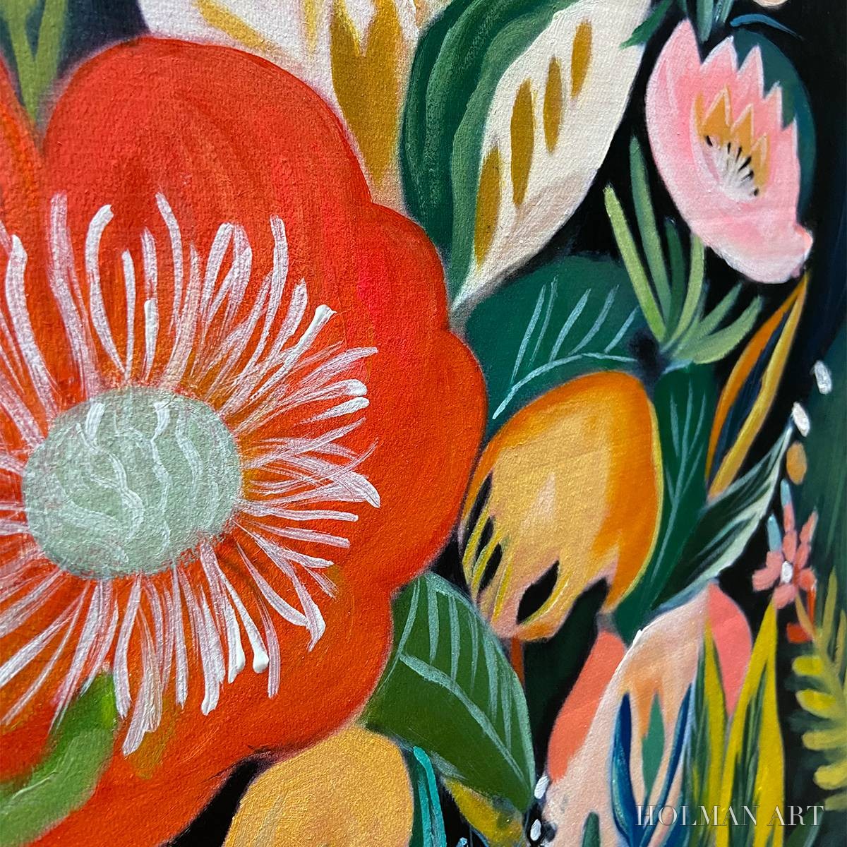 HOLMAN ART Midnight Garden – Vibrant Floral Boho Oil Painting - image 3