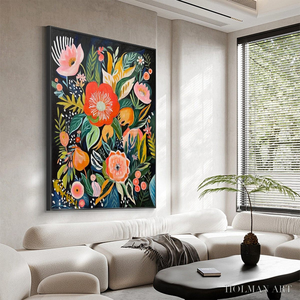 HOLMAN ART Midnight Garden – Vibrant Floral Boho Oil Painting - image 4