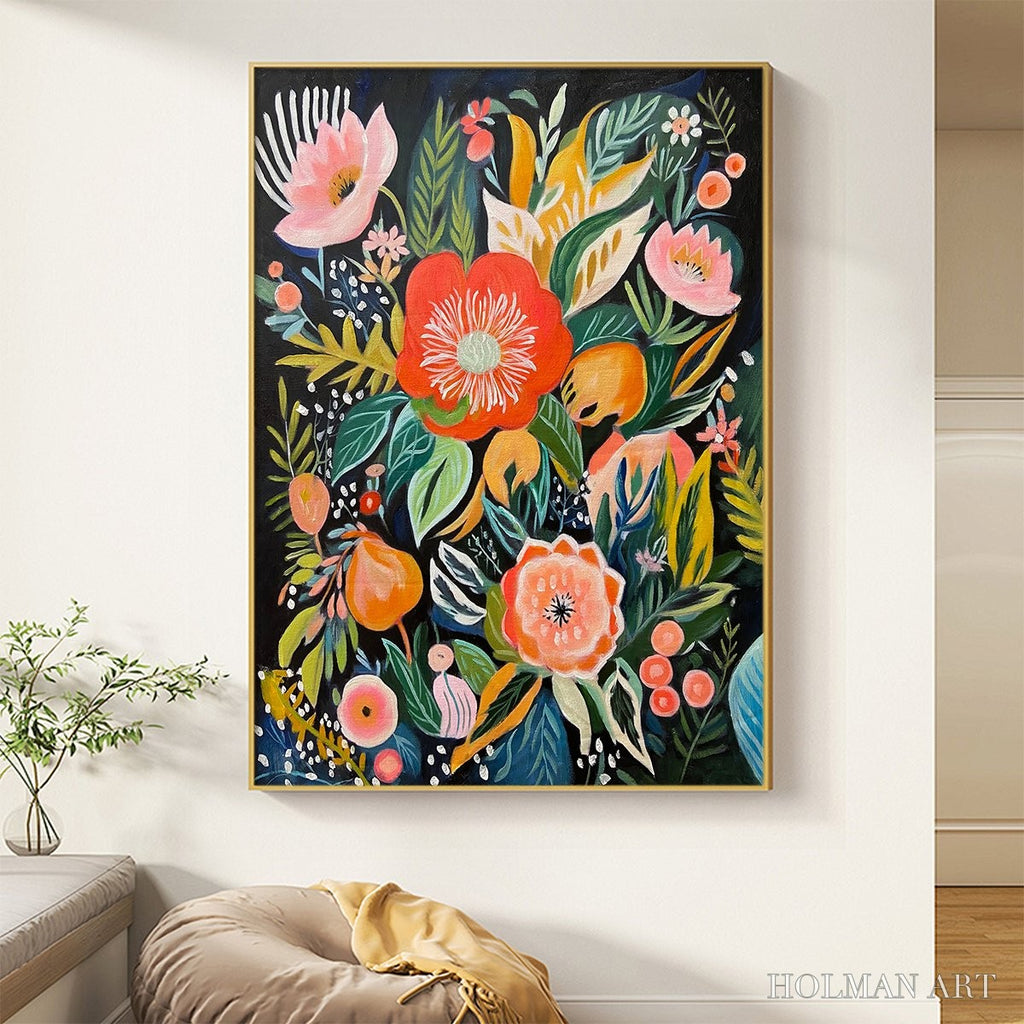 HOLMAN ART Midnight Garden – Vibrant Floral Boho Oil Painting - image 6