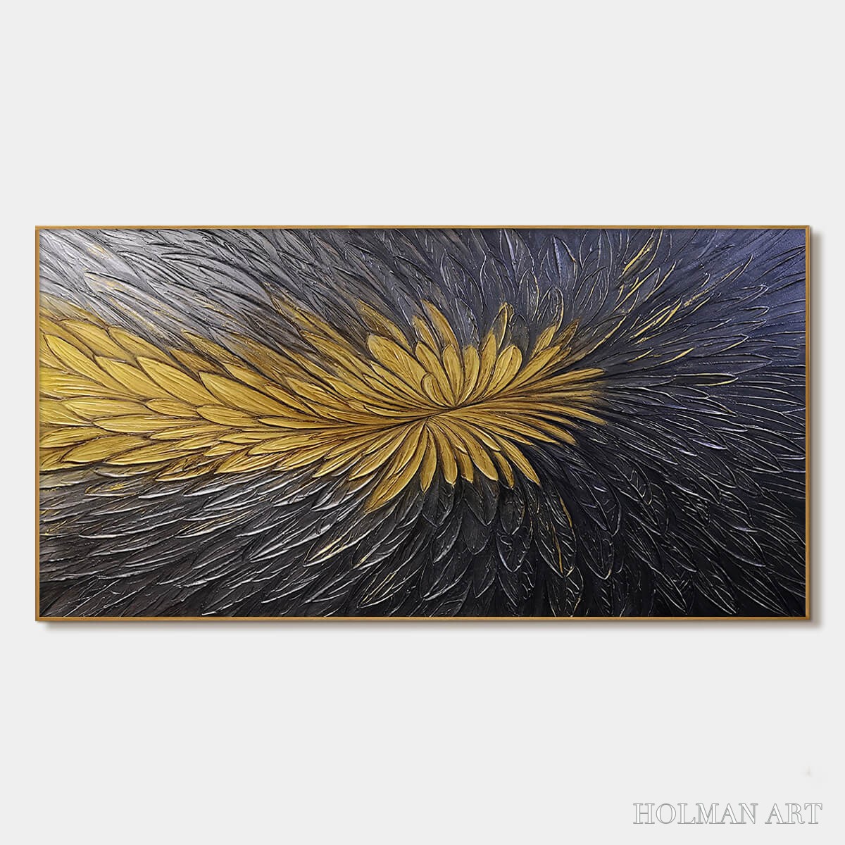 HOLMAN ART Golden Bloom – Textured Abstract Gold Black Oil Painting - image 1