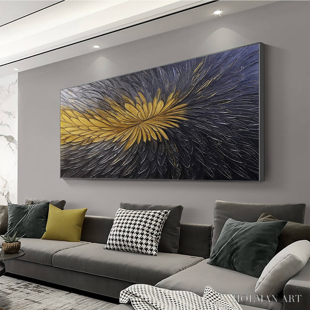 HOLMAN ART Golden Bloom – Textured Abstract Gold Black Oil Painting - image 4