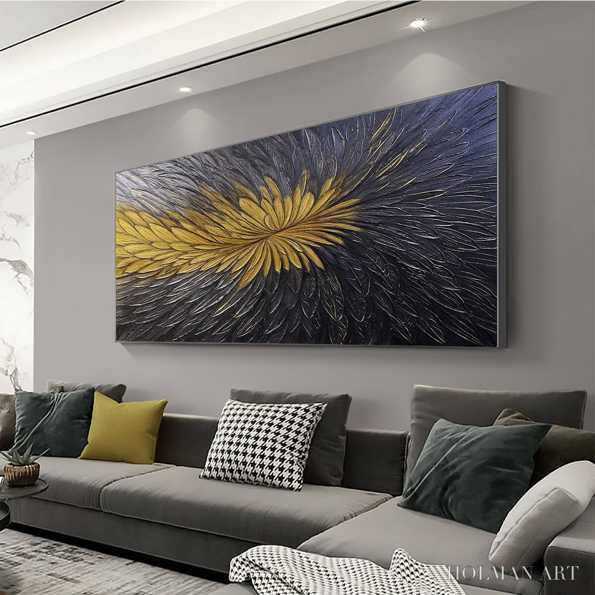 HOLMAN ART Golden Bloom – Textured Abstract Gold Black Oil Painting - image 4