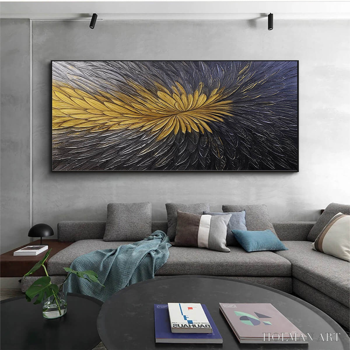 HOLMAN ART Golden Bloom – Textured Abstract Gold Black Oil Painting - image 6