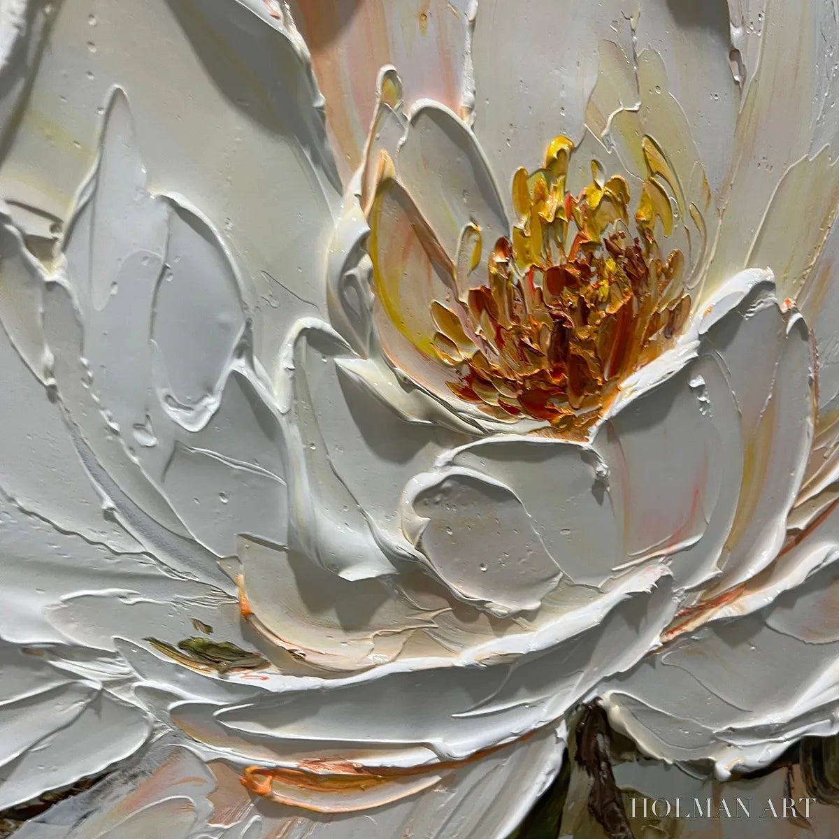 HOLMAN ART Peony Harmony – Impasto Peony Painting in Soft White and Peach - image 3