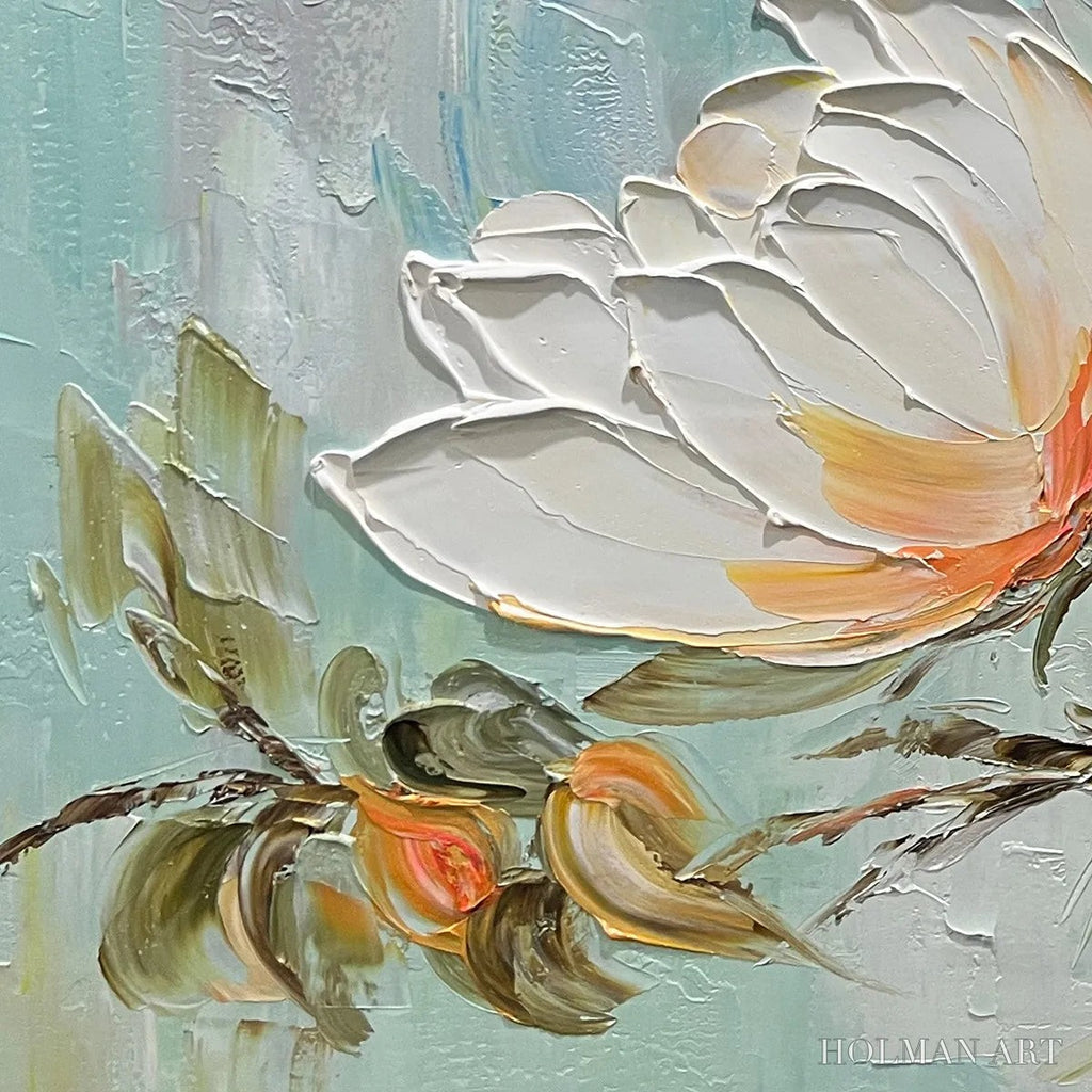 HOLMAN ART Peony Harmony – Impasto Peony Painting in Soft White and Peach - image 5