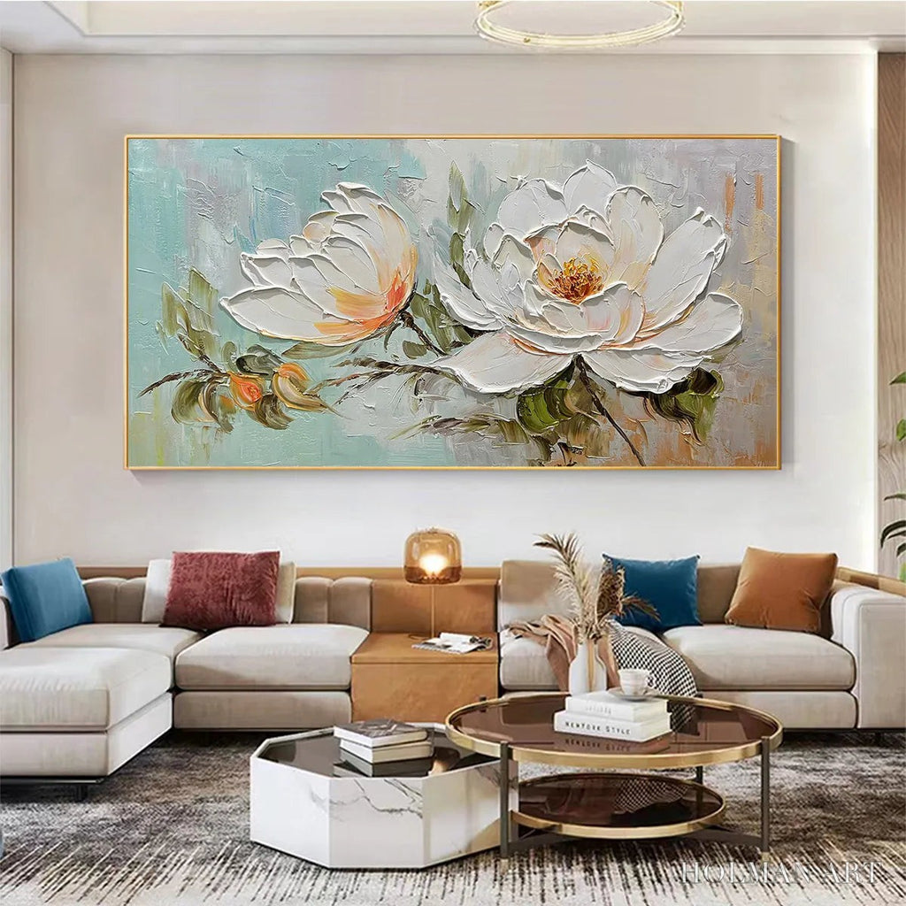 HOLMAN ART Peony Harmony – Impasto Peony Painting in Soft White and Peach - image 6