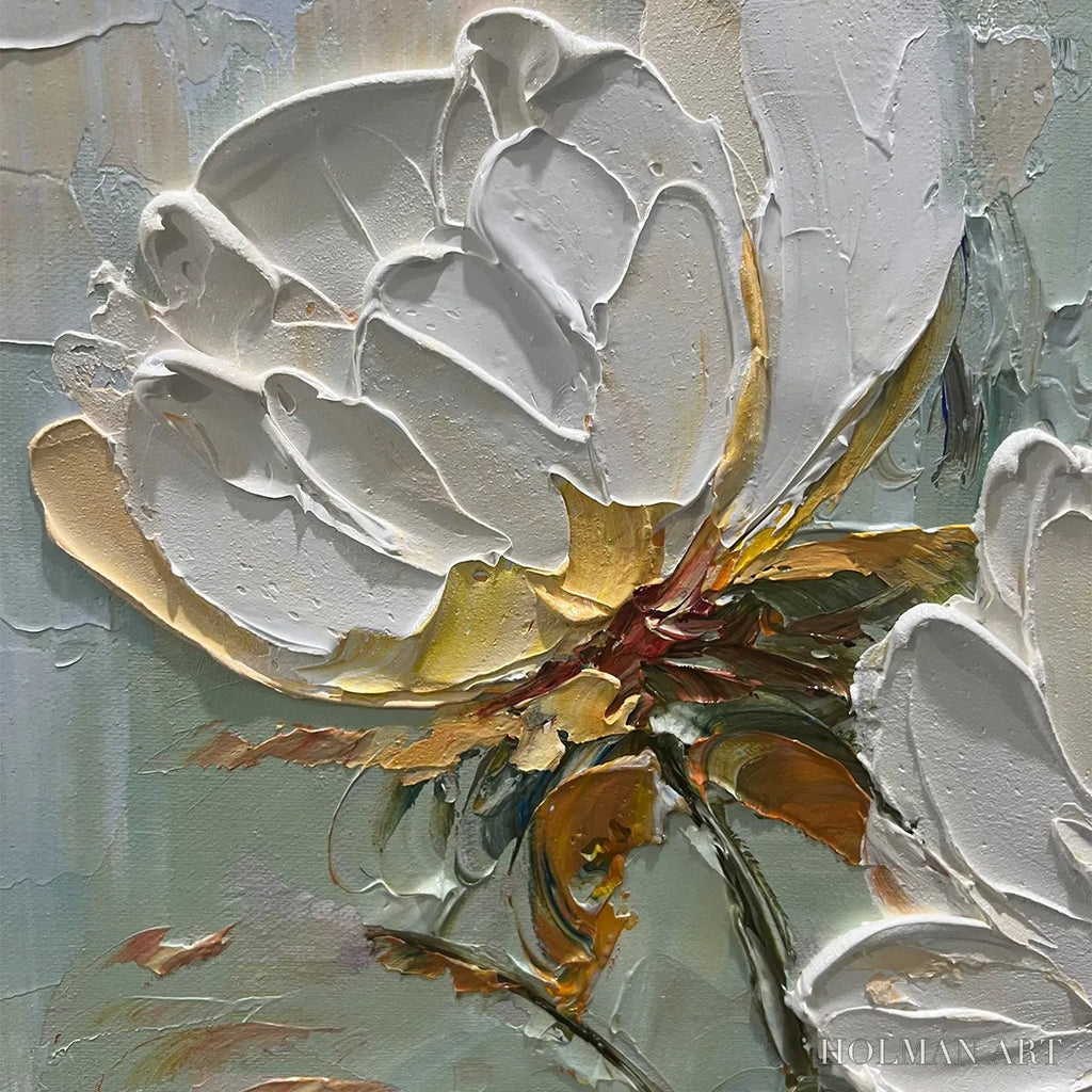 HOLMAN ART White Peony Duet – Square Impasto Peony Painting in Soft White - image 3