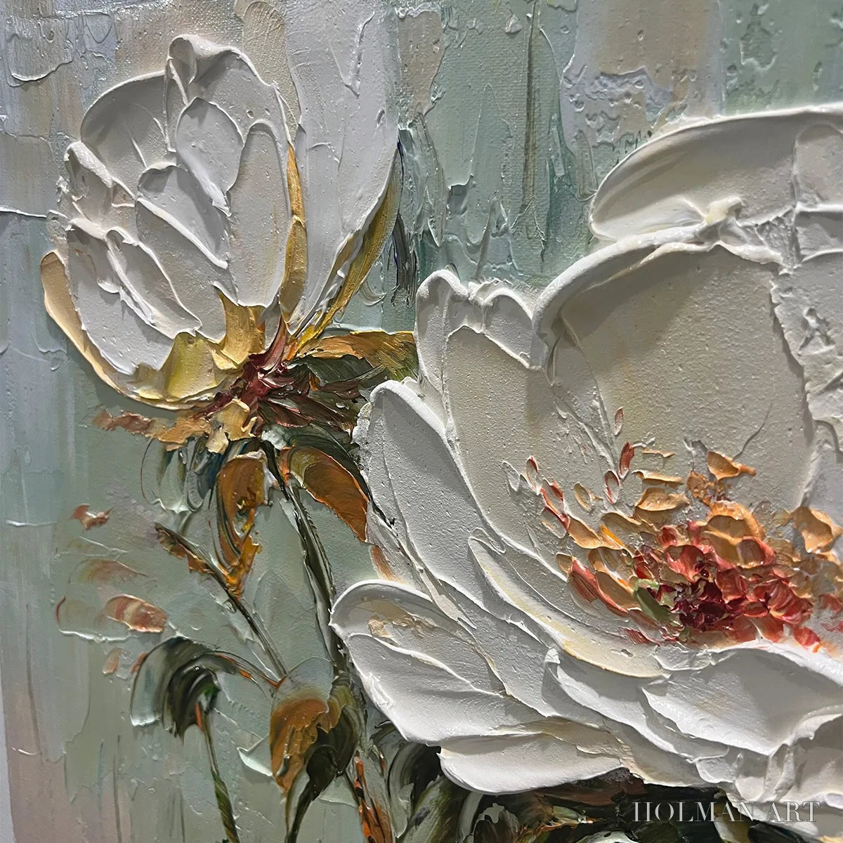 HOLMAN ART White Peony Duet – Square Impasto Peony Painting in Soft White - image 5