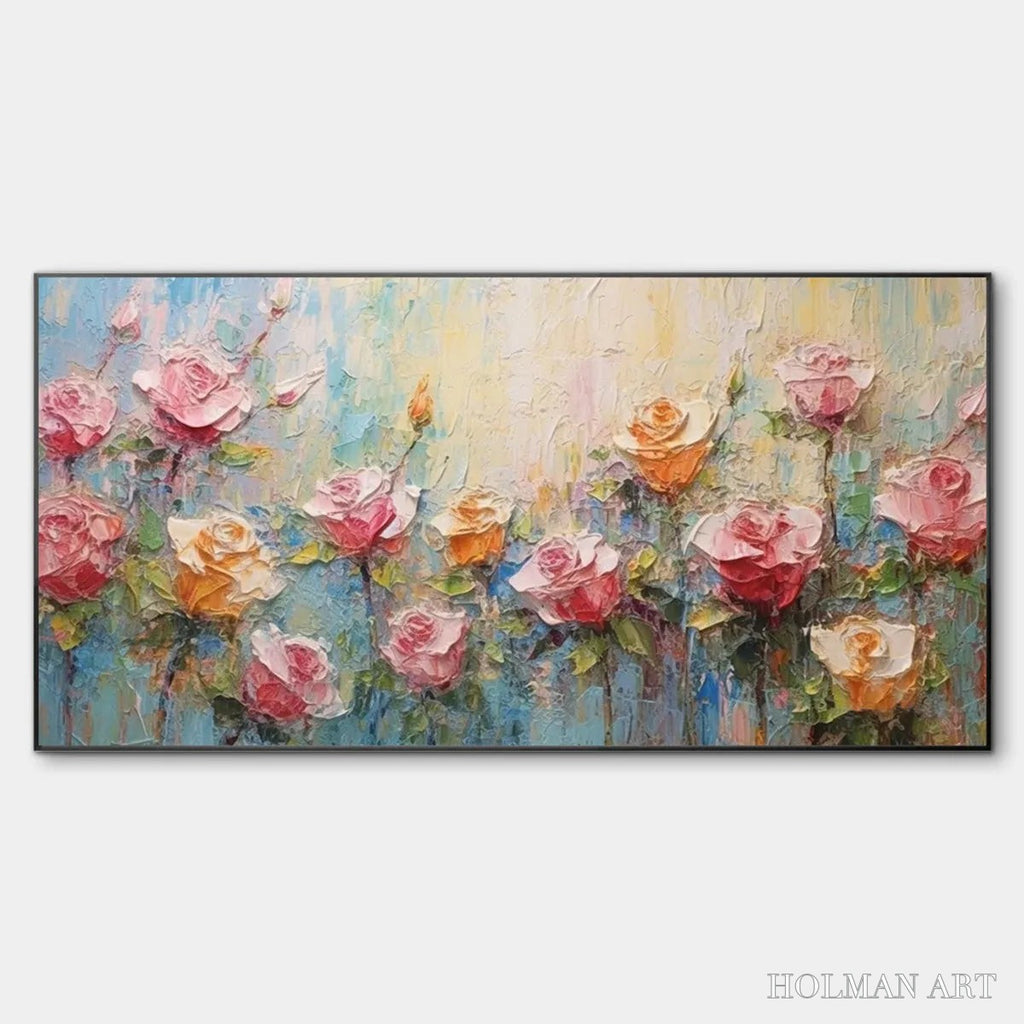 HOLMAN ART Pastel Rose Garden – Original Impasto Floral Oil Painting - image 1