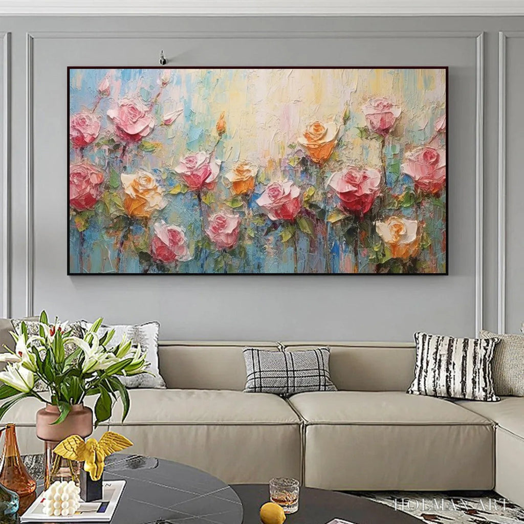 HOLMAN ART Pastel Rose Garden – Original Impasto Floral Oil Painting - image 5