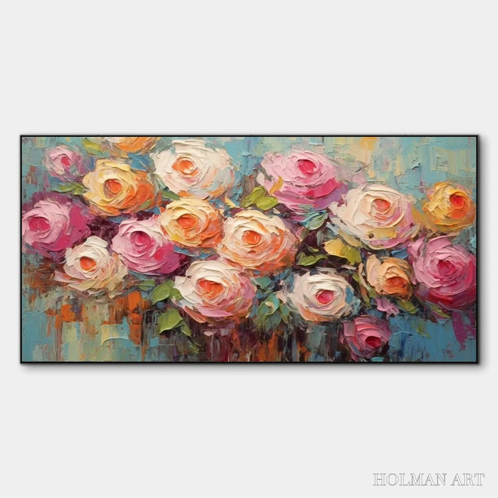HOLMAN ART Blooming Bouquet Rhapsody – Colorful Impasto Floral Rose Painting for Wall Decor - image 1