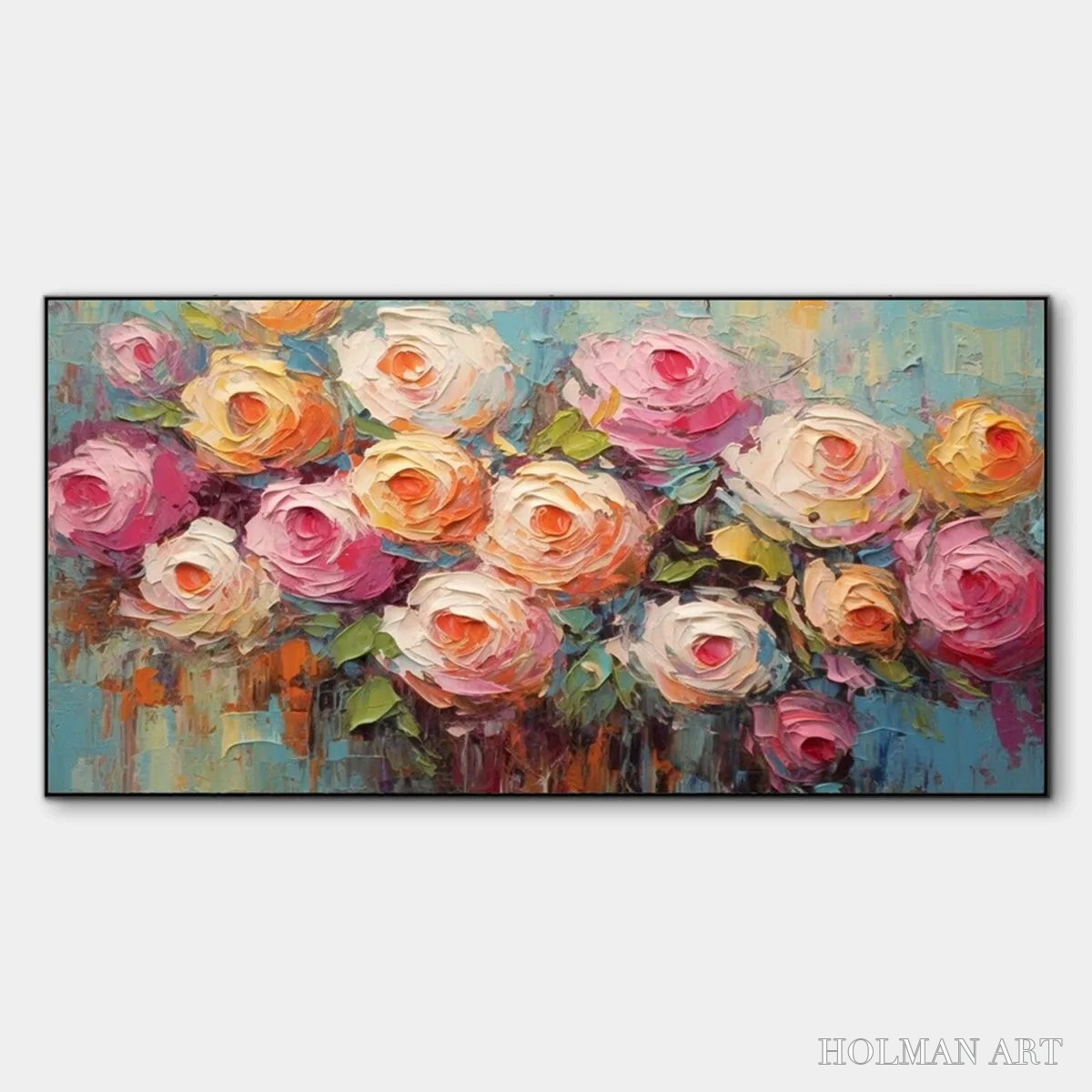 HOLMAN ART Blooming Bouquet Rhapsody – Colorful Impasto Floral Rose Painting for Wall Decor - image 1