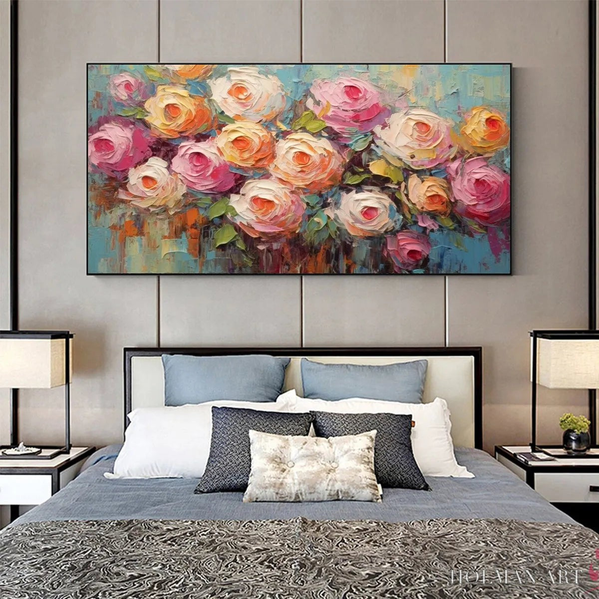 HOLMAN ART Blooming Bouquet Rhapsody – Colorful Impasto Floral Rose Painting for Wall Decor - image 3