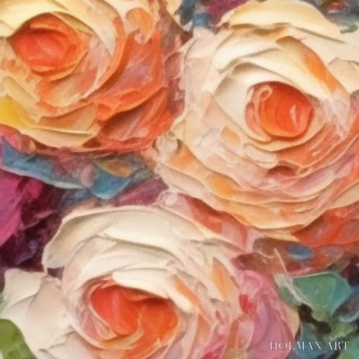 HOLMAN ART Blooming Bouquet Rhapsody – Colorful Impasto Floral Rose Painting for Wall Decor - image 4
