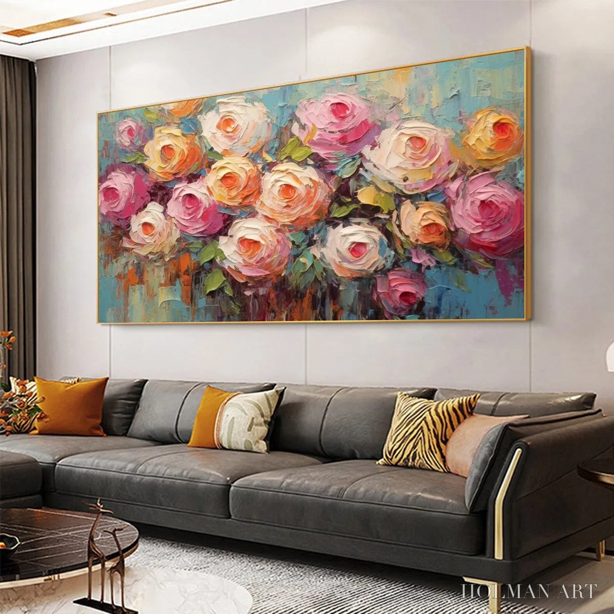 HOLMAN ART Blooming Bouquet Rhapsody – Colorful Impasto Floral Rose Painting for Wall Decor - image 5