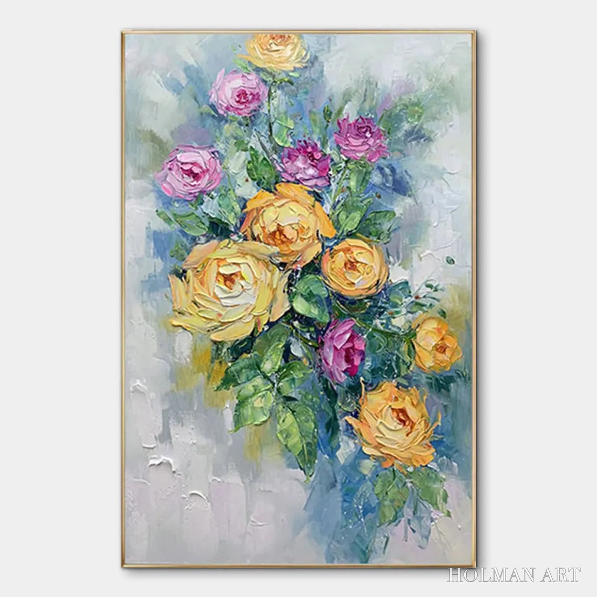 HOLMAN ART Golden Hour Roses – Vertical Textured Floral Oil Painting on Canvas - image 1