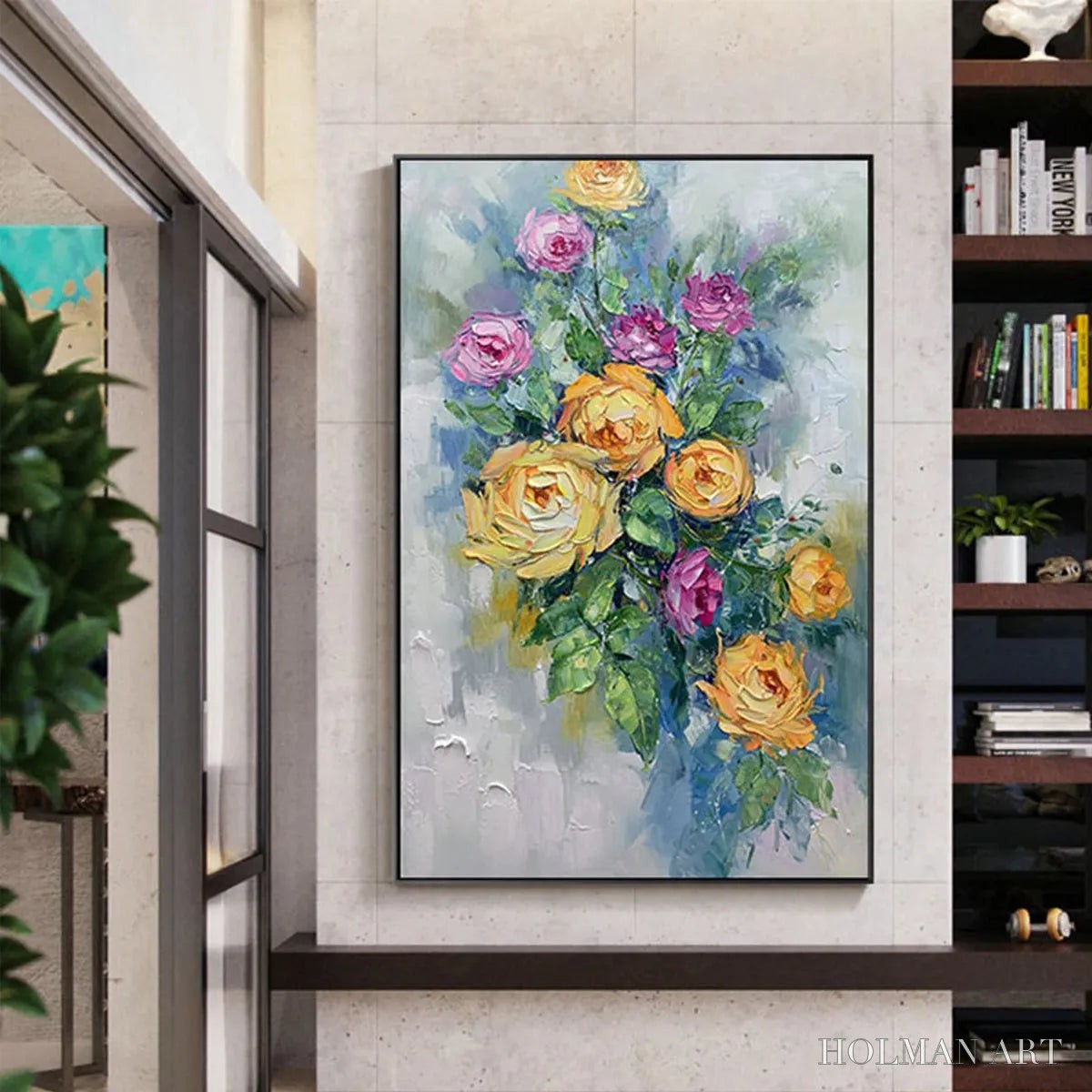 HOLMAN ART Golden Hour Roses – Vertical Textured Floral Oil Painting on Canvas - image 2