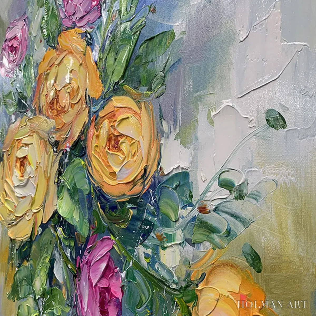 HOLMAN ART Golden Hour Roses – Vertical Textured Floral Oil Painting on Canvas - image 3