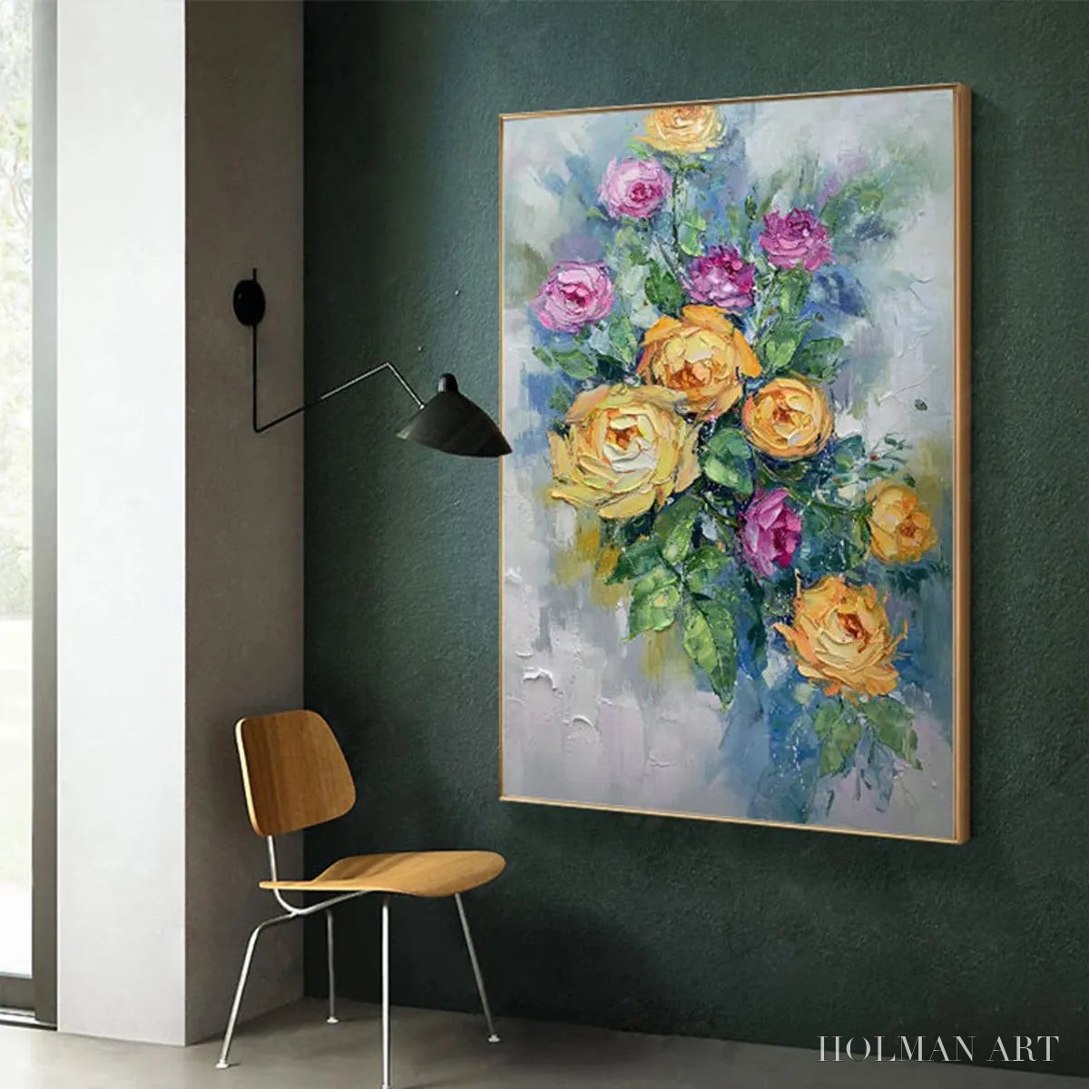 HOLMAN ART Golden Hour Roses – Vertical Textured Floral Oil Painting on Canvas - image 4