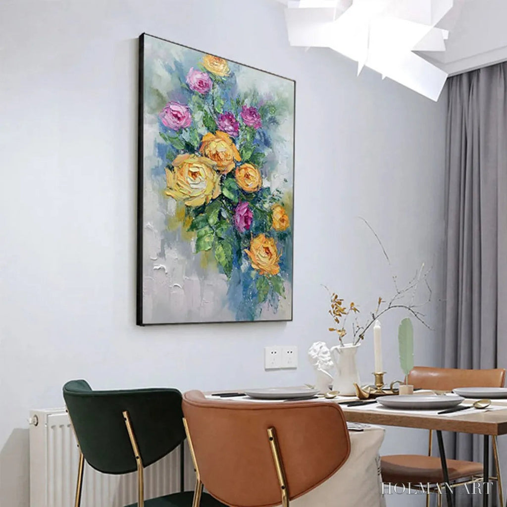 HOLMAN ART Golden Hour Roses – Vertical Textured Floral Oil Painting on Canvas - image 5